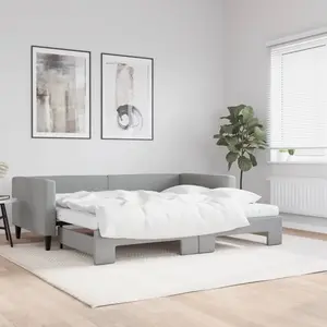 vidaXL Lit de jour avec gigogne et matelas gris clair 90x190 cm tissu pas cher