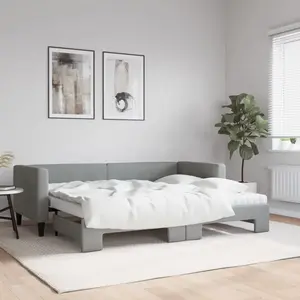 vidaXL Lit de jour avec gigogne et matelas gris clair 80x200 cm tissu