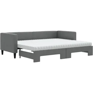 vidaXL Lit de jour avec gigogne et matelas gris foncé 80x200 cm tissu pas cher