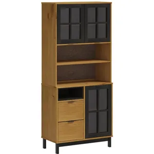 vidaXL Buffet haut et portes en verre FLAM 80x40x180cm bois massif pin