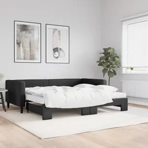 vidaXL Lit de jour avec gigogne et matelas noir 90x200 cm tissu pas cher