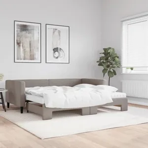 Lit de jour avec gigogne et matelas taupe 90x200 cm tissu vidaXL pas cher
