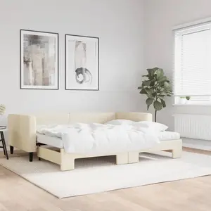 vidaXL Vidaxl Lit De Jour Avec Gigogne Et Matelas Crème 90x200 Cm Tissu pas cher
