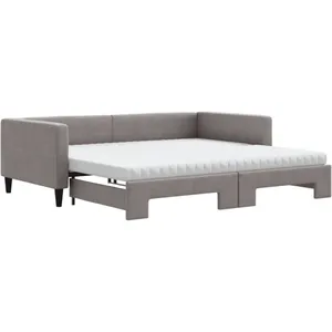 vidaXL Lit de jour avec gigogne et matelas taupe 100x200 cm tissu pas cher