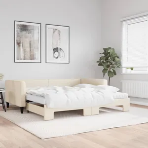 vidaXL Lit de jour avec gigogne et matelas crème 100x200 cm tissu