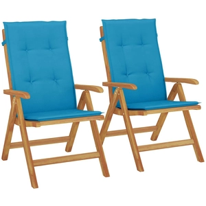 vidaXL Chaises de jardin inclinables 2pcs et coussins bois massif teck pas cher