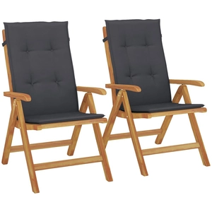 vidaXL Chaises de jardin inclinables 2pcs et coussins bois massif teck pas cher