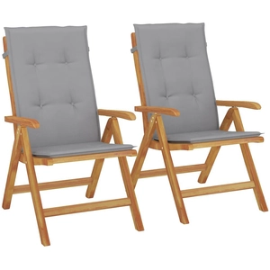 vidaXL Chaises de jardin inclinables 2pcs et coussins bois massif teck pas cher