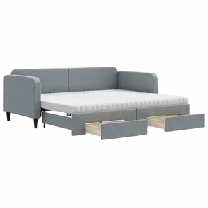 vidaXL Lit de jour avec gigogne et tiroirs gris clair 80x200 cm tissu pas cher