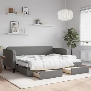 vidaXL Lit de jour avec gigogne et tiroirs gris foncé 80x200 cm tissu pas cher