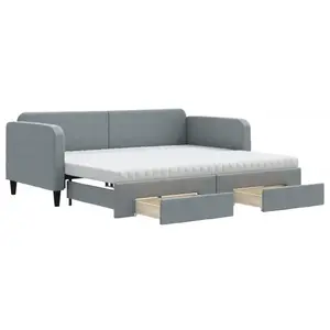 vidaXL Lit de jour avec gigogne et tiroirs gris clair 90x200 cm tissu pas cher
