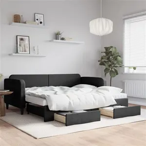 vidaXL Lit de jour avec gigogne et tiroirs noir 90x200 cm tissu pas cher