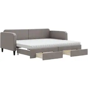 vidaXL Vidaxl Lit De Jour Avec Gigogne Et Tiroirs Taupe 90x200 Cm Tissu pas cher