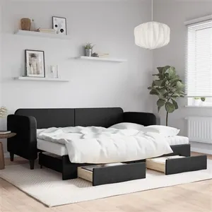 vidaXL Lit de jour avec gigogne et tiroirs noir 80x200 cm tissu pas cher