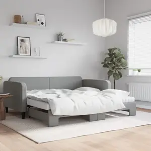 vidaXL Lit de jour avec gigogne et matelas gris clair 100x200 cm tissu