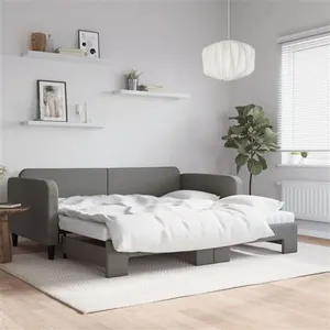 vidaXL Lit de jour avec gigogne et matelas gris foncé 100x200 cm tissu pas cher