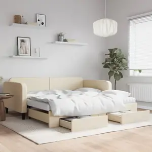 Lit de jour avec gigogne et tiroirs crème 100x200 cm tissu Vidaxl Crème pas cher