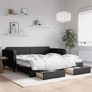 vidaXL Lit de jour avec gigogne et tiroirs noir 100x200 cm tissu pas cher
