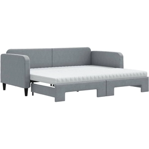 vidaXL Lit de jour avec gigogne et matelas gris clair 80x200 cm tissu pas cher