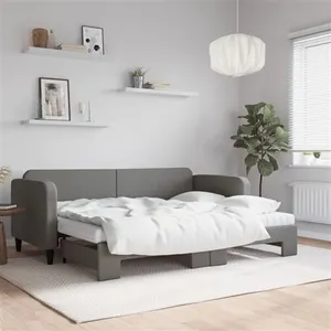 vidaXL Lit de jour avec gigogne et matelas gris foncé 80x200 cm tissu pas cher