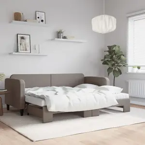 vidaXL Lit de jour avec gigogne et matelas taupe 80x200 cm tissu pas cher
