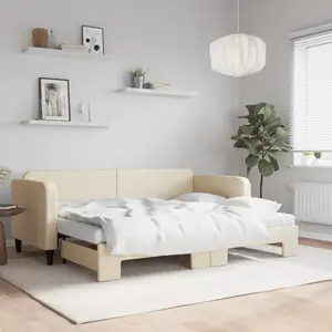 vidaXL Vidaxl Lit De Jour Avec Gigogne Et Matelas Crème 80x200 Cm Tissu pas cher