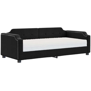 vidaXL Lit de jour avec matelas noir 90x200 cm tissu pas cher