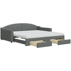 vidaXL Lit de jour avec gigogne et tiroirs gris foncé 100x200 cm tissu pas cher