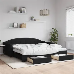 vidaXL Lit de jour avec gigogne et tiroirs noir 100x200 cm tissu pas cher