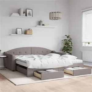 vidaXL Lit de jour avec gigogne et tiroirs taupe 100x200 cm tissu pas cher
