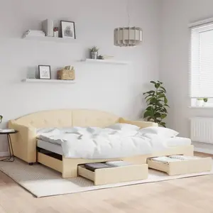 vidaXL Lit de jour avec gigogne et tiroirs crème 100x200 cm tissu pas cher