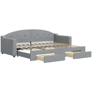 vidaXL Lit de jour avec gigogne et tiroirs gris clair 80x200 cm tissu pas cher