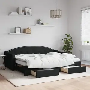vidaXL Lit de jour avec gigogne et tiroirs noir 80x200 cm tissu pas cher