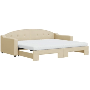 vidaXL Lit de jour avec gigogne et matelas crème 100x200 cm tissu pas cher