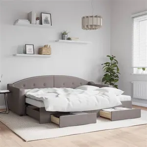 vidaXL Lit de jour avec gigogne et tiroirs taupe 80x200 cm tissu pas cher