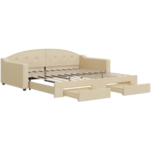 vidaXL Lit de jour avec gigogne et tiroirs crème 80x200 cm tissu pas cher