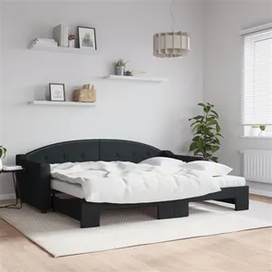 vidaXL Lit de jour avec gigogne et matelas noir 90x200 cm tissu pas cher