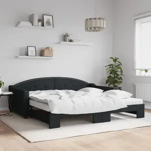 vidaXL Lit de jour avec gigogne et matelas noir 100x200 cm tissu pas cher