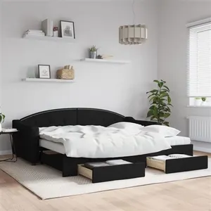 vidaXL Vidaxl Lit De Jour Avec Gigogne Et Tiroirs Noir 90x200 Cm Tissu pas cher