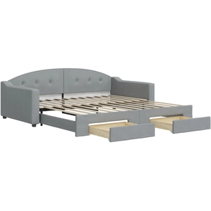 vidaXL Lit de jour avec gigogne et tiroirs gris clair 100x200 cm tissu pas cher