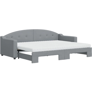 vidaXL Lit de jour avec gigogne et matelas gris clair 80x200 cm tissu pas cher