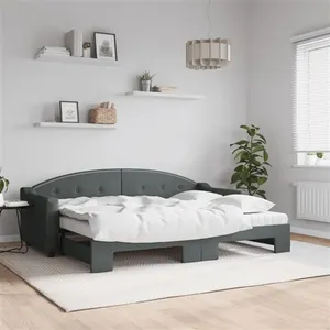 vidaXL Lit de jour avec gigogne et matelas gris foncé 80x200 cm tissu pas cher