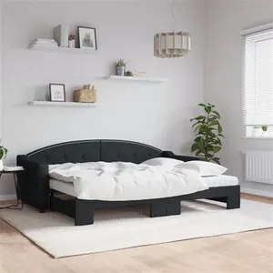 vidaXL Lit de jour avec lit gigogne et matelas noir 80x200 cm tissu pas cher