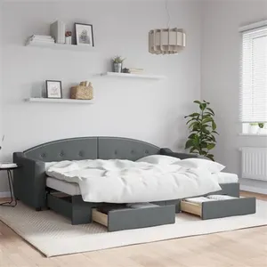 vidaXL Lit de jour avec gigogne et tiroirs gris foncé 80x200 cm tissu pas cher