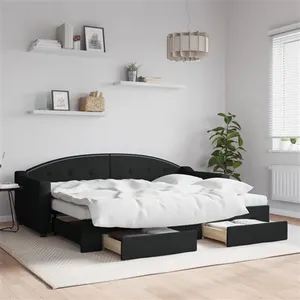 vidaXL Vidaxl Lit De Jour Avec Gigogne Et Tiroirs Noir 80x200 Cm Tissu pas cher
