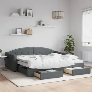 vidaXL Lit de jour avec gigogne et tiroirs gris foncé 90x200 cm tissu pas cher