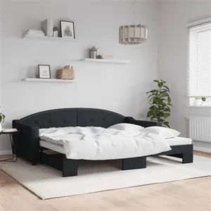 Lit de jour avec lit gigogne noir 90x200 cm tissu Vidaxl Noir pas cher