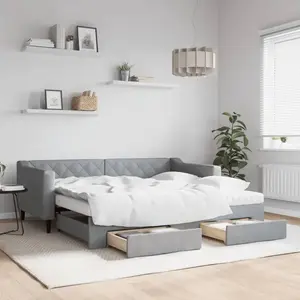vidaXL Lit de jour avec gigogne et tiroirs gris clair 90x190 cm tissu pas cher