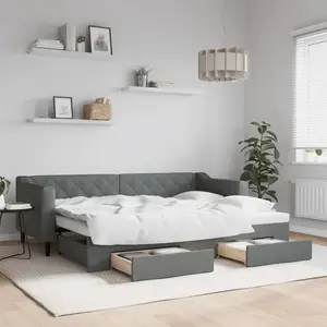 vidaXL Lit de jour avec gigogne et tiroirs gris foncé 80x200 cm tissu