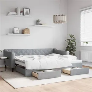 Comparateur de prix : vidaXL Lit de jour avec gigogne et tiroirs gris clair 90x200 cm tissu